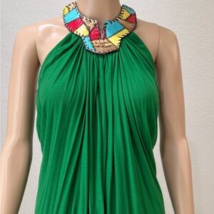 T-Bags Green Halter Top with Multicolor Collar